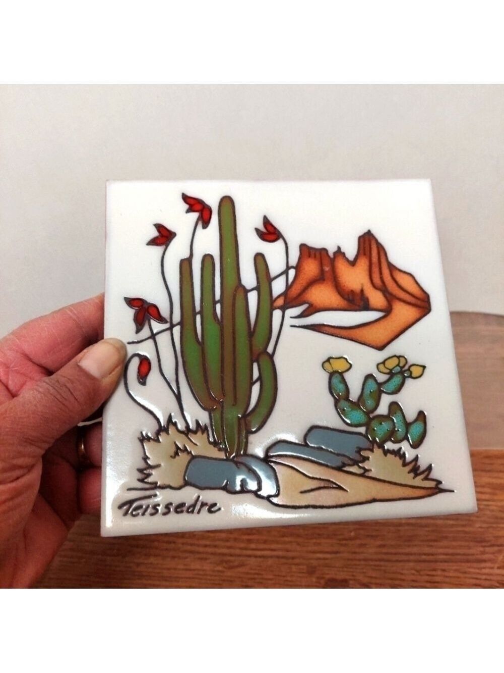 Vintage* Cleo Teissedre Hand-made Ceramic Tile Trevit